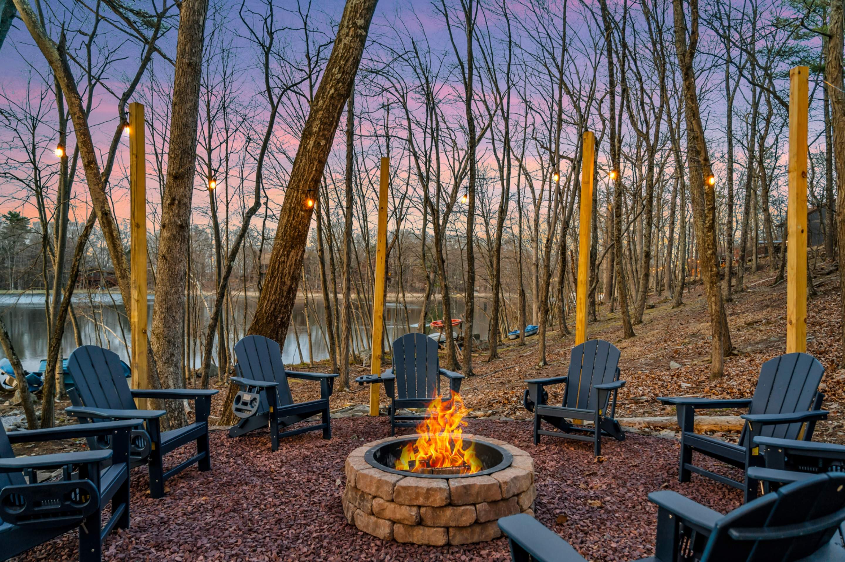 Firpit and Adirondack chairs
